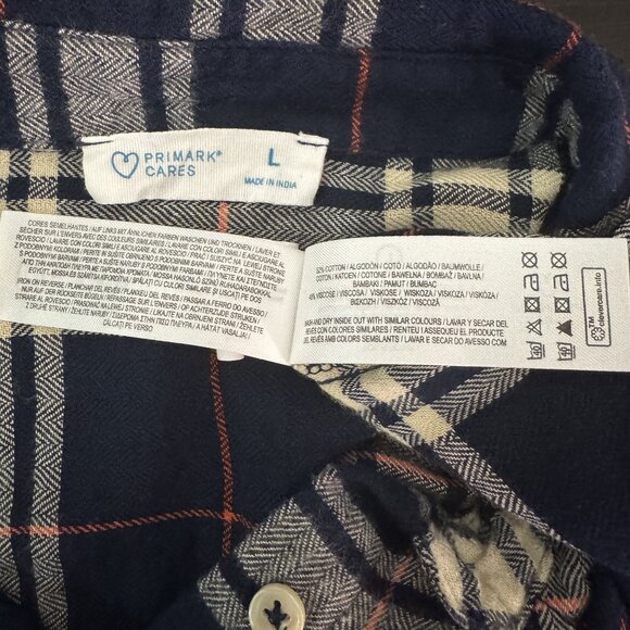 Primark Womens Navy Blue Plaid Button Front Pocket Collared Long Sleeve Size L - Picture 7 of 9